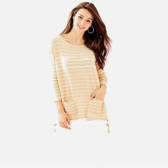 𝅺LILLY Pulitzer Elba Sweater Size XS Tan Striped Knit - Picture 1 of 11